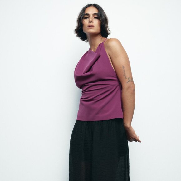 NWT Size S/M l ASYMMETRIC CREPE BUCKLE TOP CAMI BLOUSE PLUM 1067/452/647 Zara - Picture 2 of 8